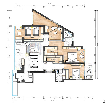 【CAD图纸】四房两厅现代异形住宅 CAD施工图+实景