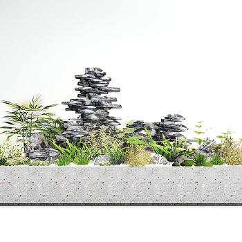 现代绿植盆栽假山石头景观植物小品