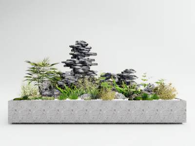 现代绿植盆栽假山石头景观植物小品