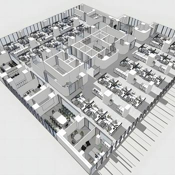现代公共办公区鸟瞰
