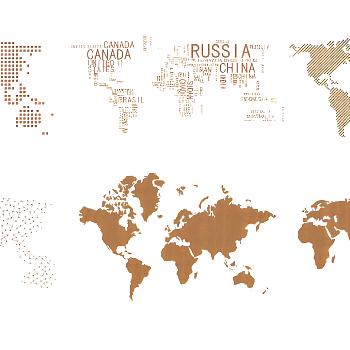 现代世界地图金属墙饰