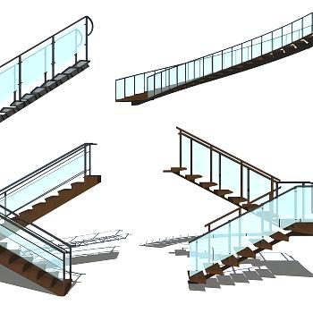 现代玻璃楼梯组合
