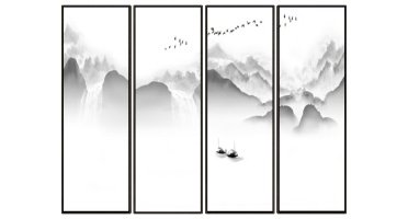 (25)新中式抽象山水山脉山形屏风背景装饰画挂画