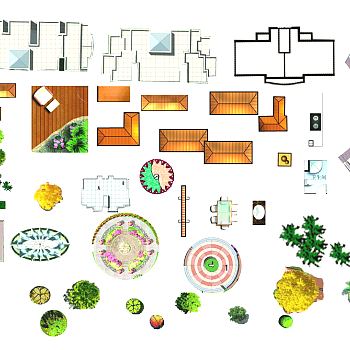 【免扣素材】园林景观配景铺装小品PSD彩平素材