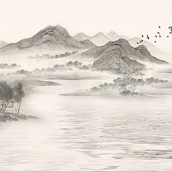 【高清贴图】新中式山水山脉背景画