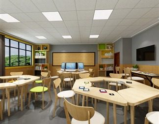 现代教室3D模型下载