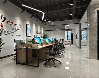 工业LOFT公共办公区3D模型下载