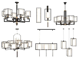 新中式灯具组合3D模型下载