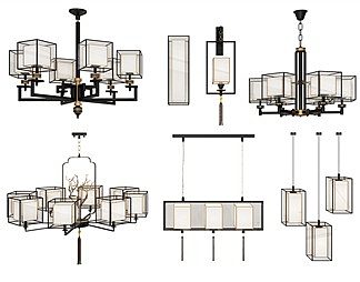 新中式灯具组合3D模型下载