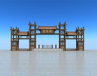 新中式大门3D模型下载