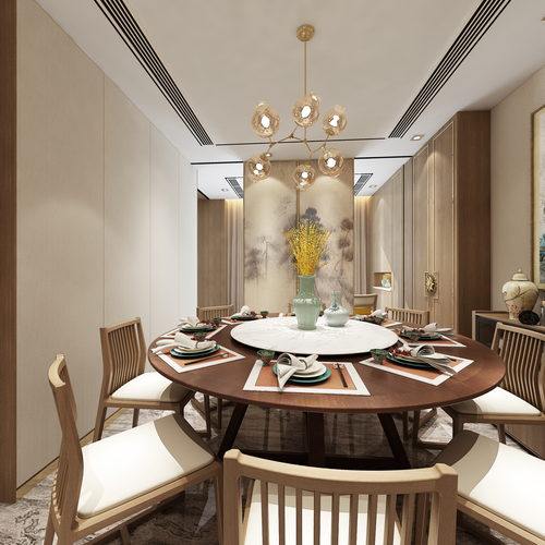 新中式客餐厅全景3D模型