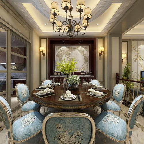 美式别墅客餐厅全景3D模型