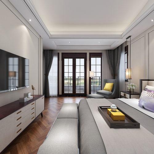 新中式卧室全景3D模型