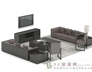 新中式沙发茶几组合3D模型下载