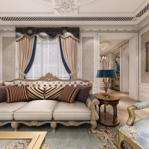 法式别墅客厅全景3D模型