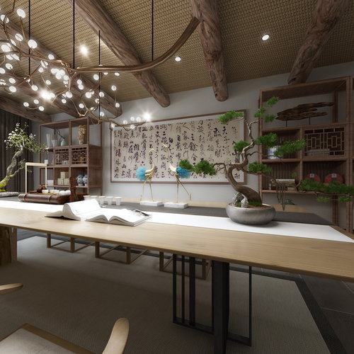 新中式茶室全景3D模型