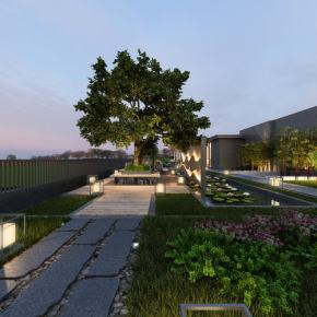 新中式屋顶园林全景3D模型