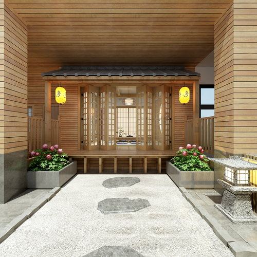 日式茶室庭院全景3D模型