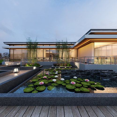新中式屋顶园林全景3D模型