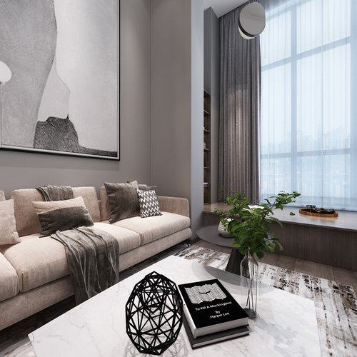 现代黑白灰loft公寓全景3D模型