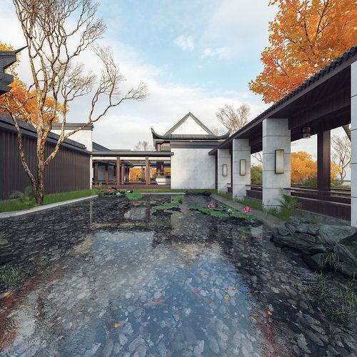新中式园林全景3D模型