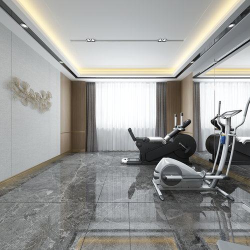 新中式健身房全景3D模型