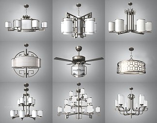 新中式吊灯3D模型下载