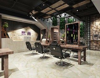 工业LOFT理发店3D模型下载