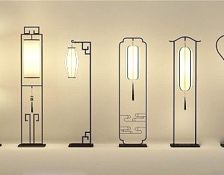 新中式落地灯3D模型下载