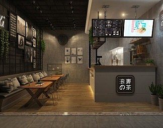 工业LOFT奶茶店3D模型下载