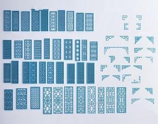 新中式格栅3D模型下载