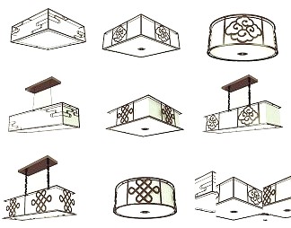 新中式灯具组合3D模型下载