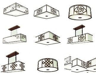 新中式灯具组合3D模型下载