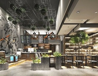 工业LOFT奶茶店3D模型下载