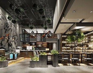 工业LOFT奶茶店3D模型下载