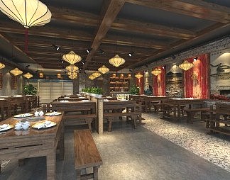 中式火锅店3D模型下载