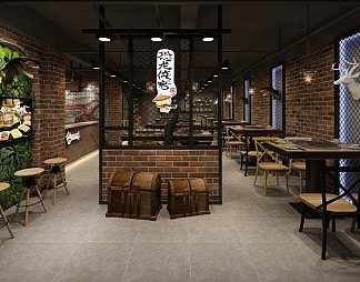 工业LOFT火锅店3D模型下载