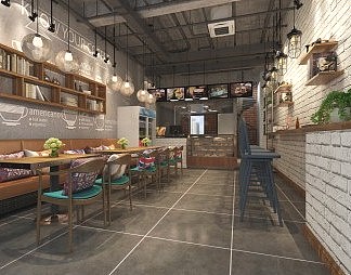 工业LOFT奶茶店3D模型下载