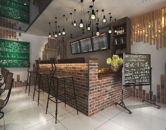 工业LOFT奶茶店3D模型下载