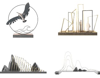 新中式摆件组合3D模型下载