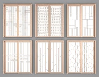 新中式推拉门3D模型下载