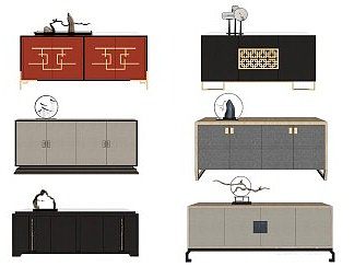 新中式玄关柜3D模型下载