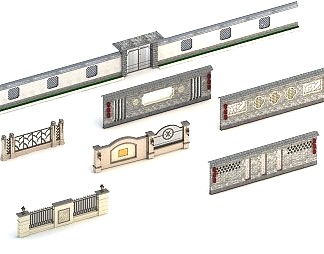 中式围墙3D模型下载