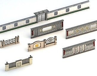 中式围墙3D模型下载