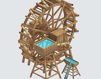 新中式水车3D模型下载