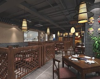 新中式火锅店3D模型下载