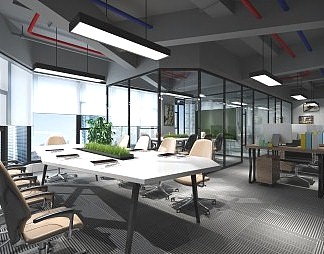 工业LOFT公共办公区3D模型下载