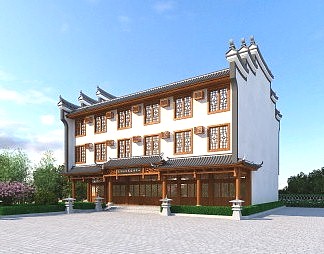 中式建筑3D模型下载