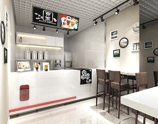 现代奶茶店3D模型下载