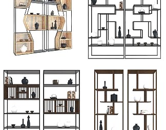 新中式博古架3D模型下载